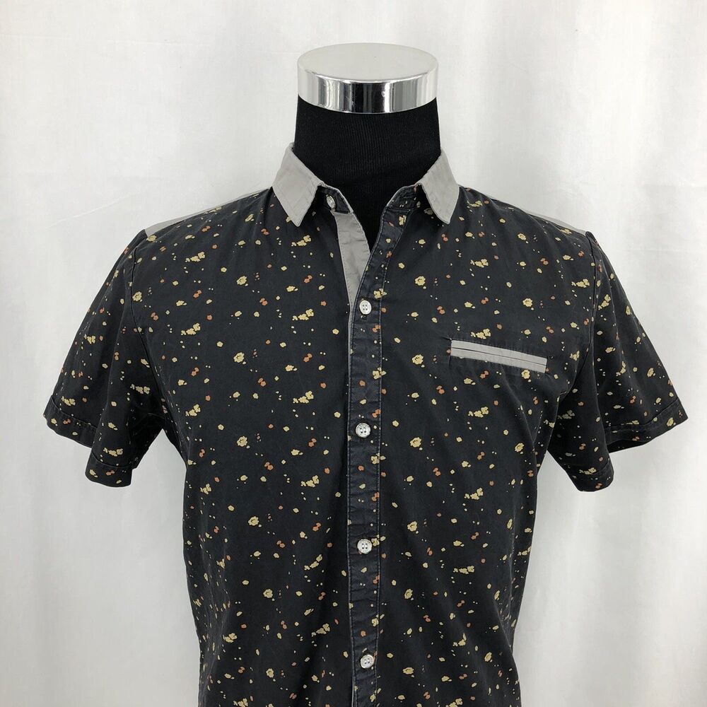 SSLR Mens Collection Vogue Life Splatter Short Sleeve Button Up Shirt Medium